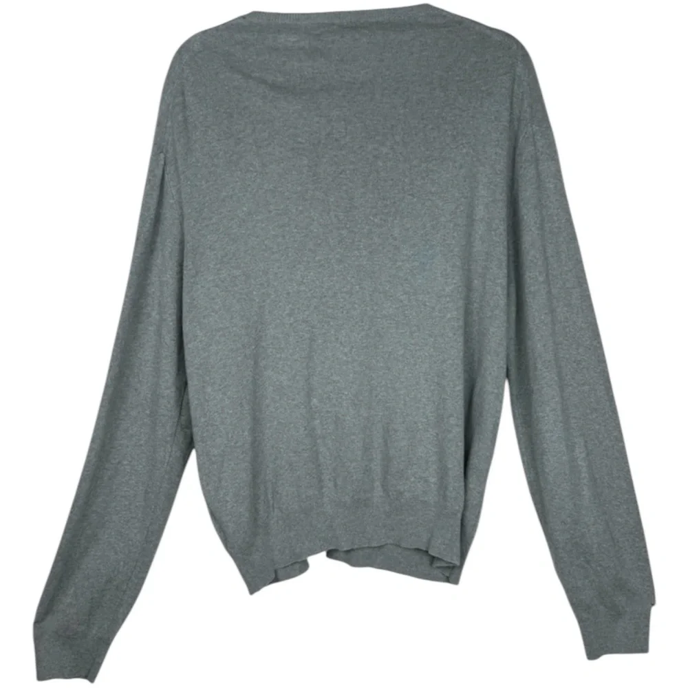 Polo Ralph Lauren Pima Cotton V Neck Grey Sweater Green Pony Men Size L